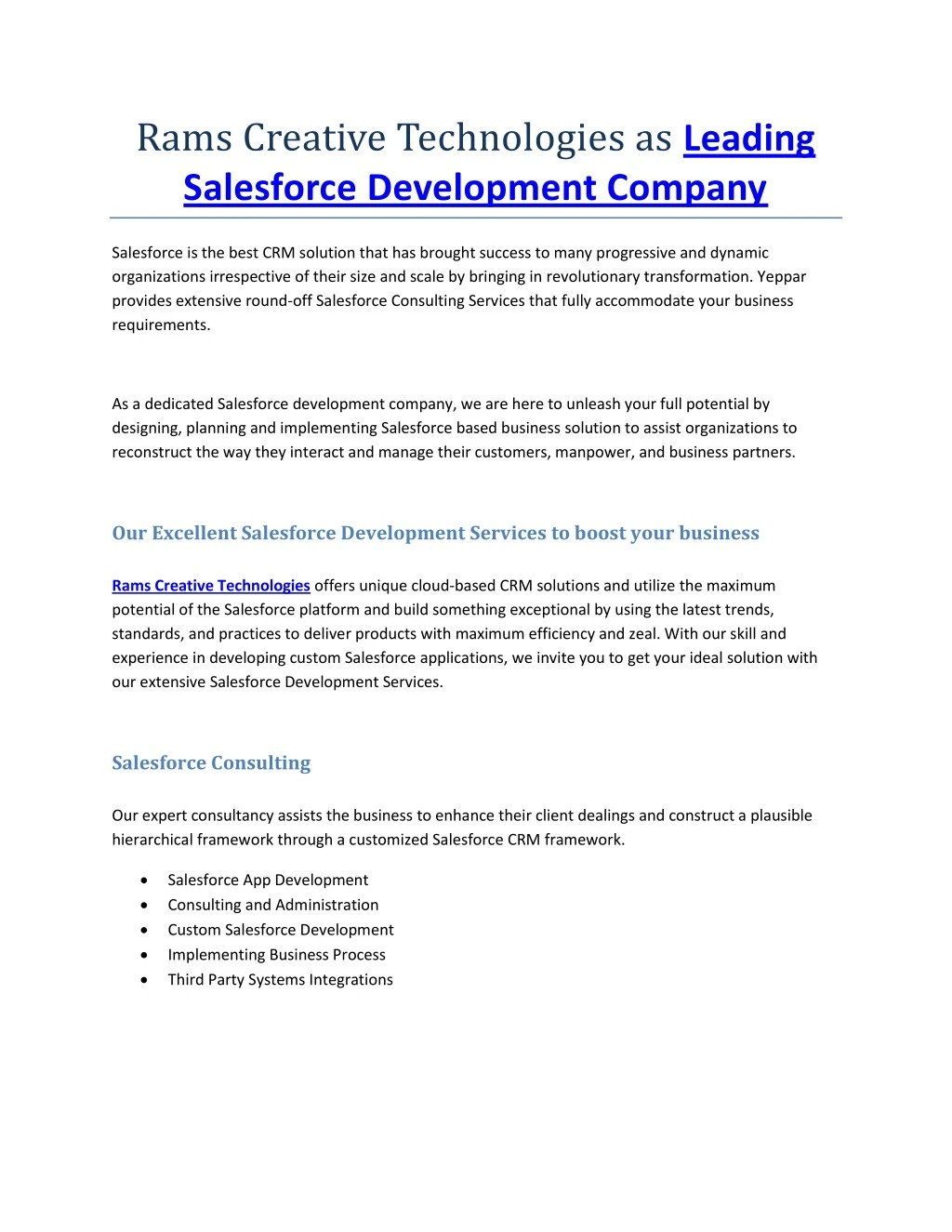 rams creative technologies as leading salesforce