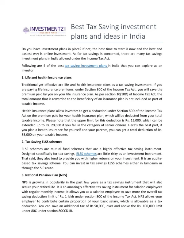 Best tax saving investment plans and ideas in india