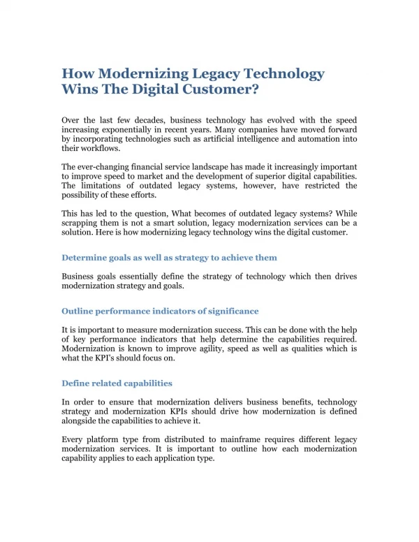 How Modernizing Legacy Technology Wins The Digital Customer?