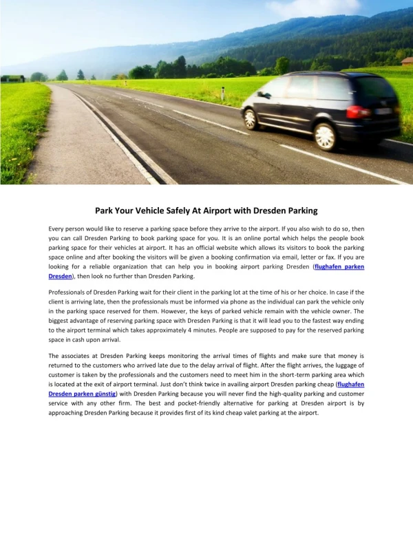 Park Your Vehicle Safely At Airport with Dresden Parking