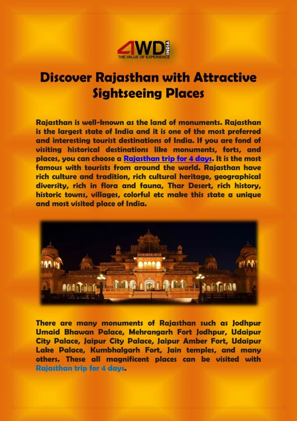 Discover Rajasthan with Attractive Sightseeing Places