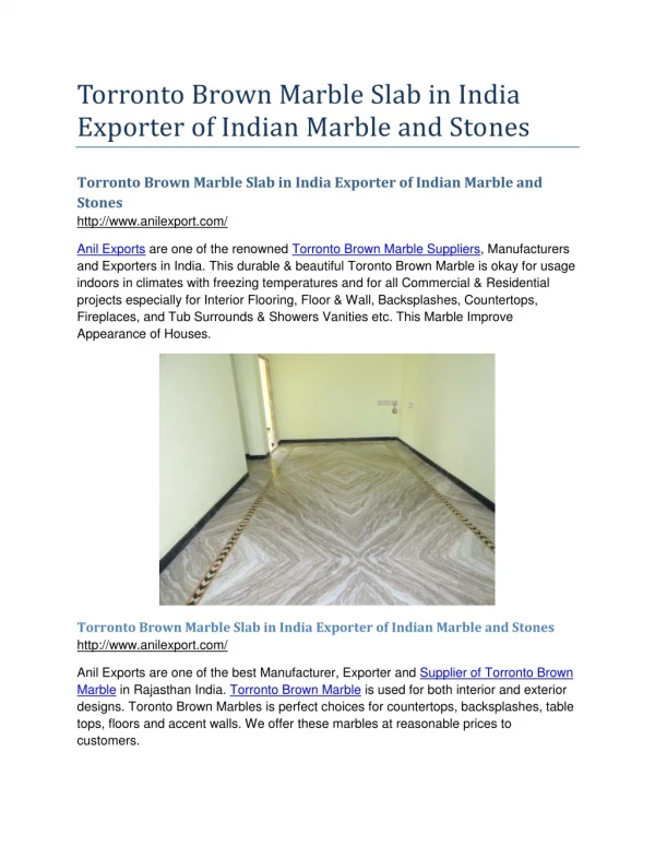 Torronto Brown Marble Slab in India Exporter of Indian Marble and Stones