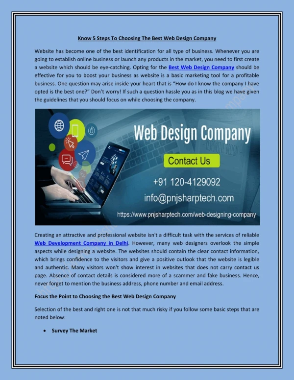 Know 5 Steps To Choosing The Best Web Design Company