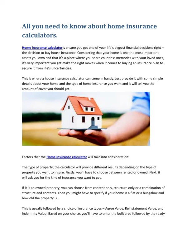 All you need to know about home insurance calculators