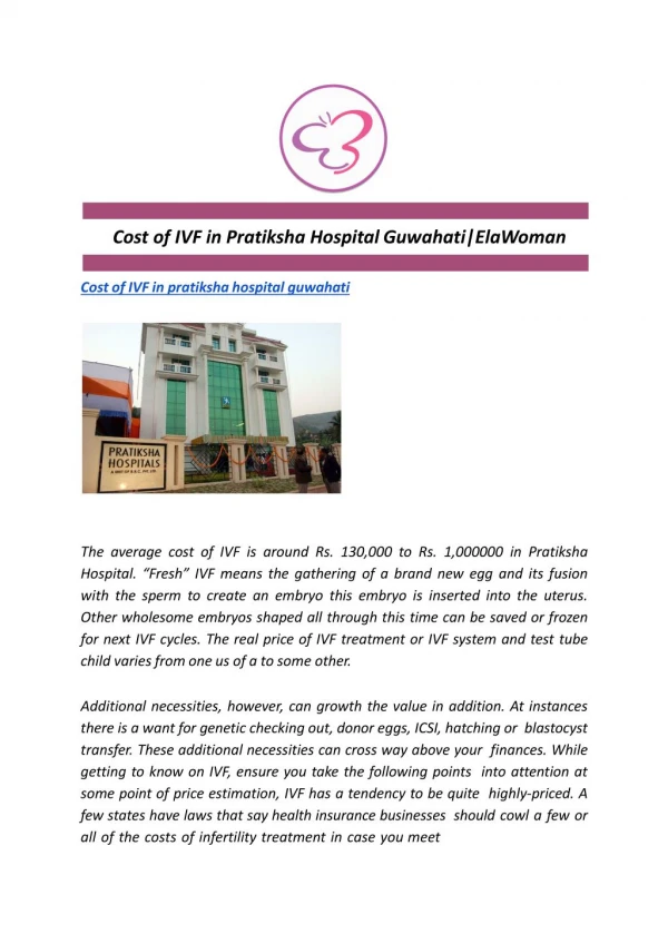 Cost of IVF in Pratiksha Hospital Guwahati|ElaWoman