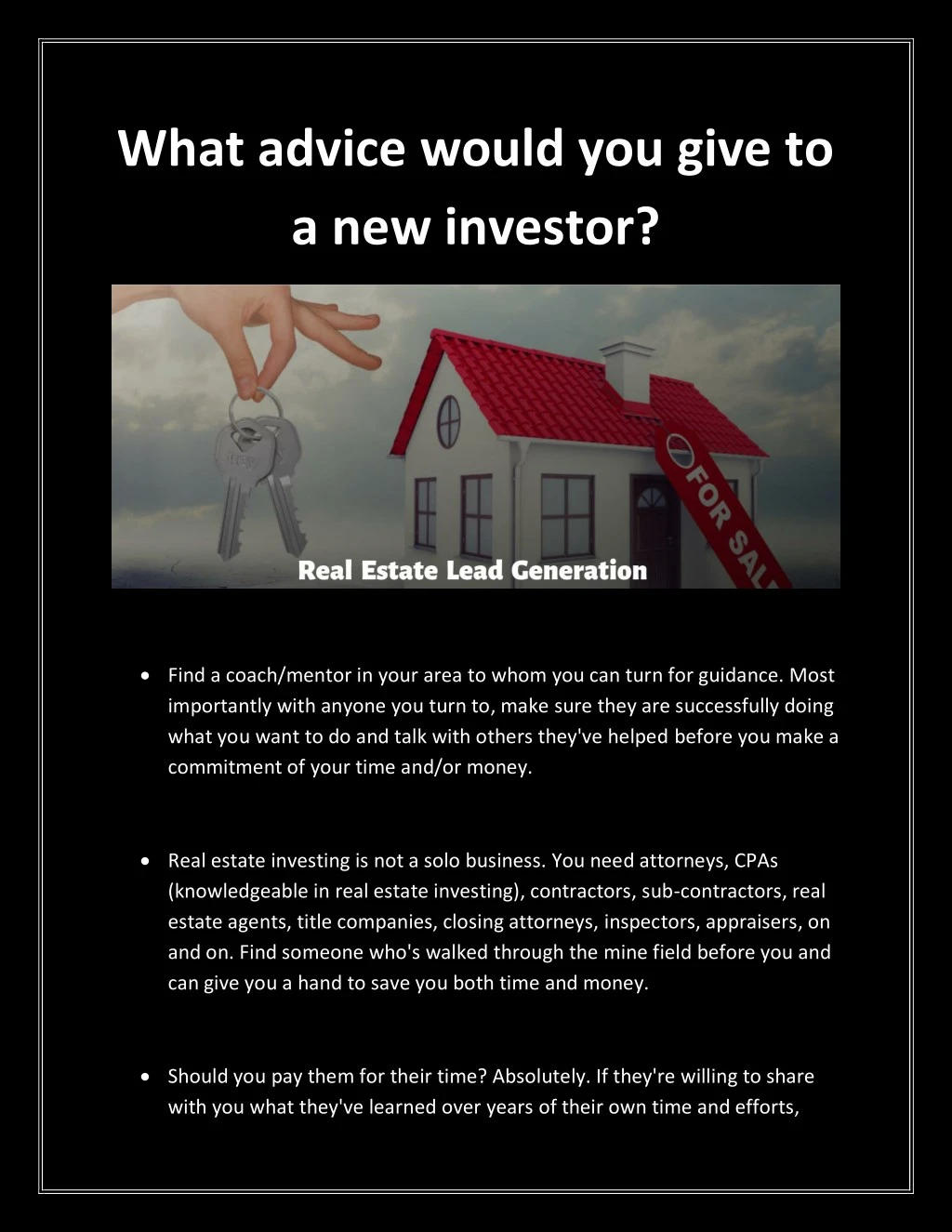 what advice would you give to a new investor