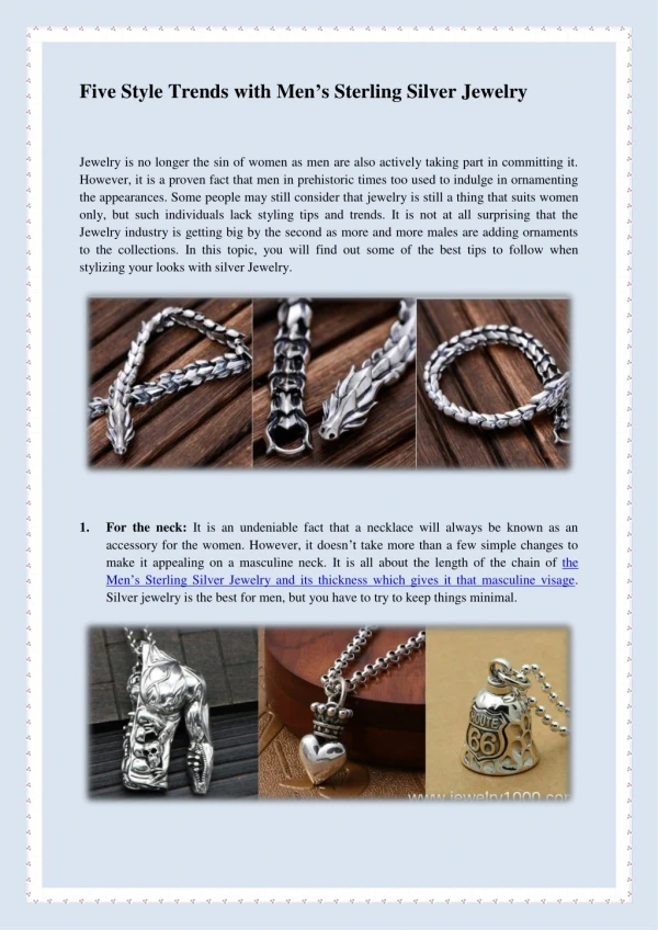 Five Style Trends With Men’s Sterling Silver Jewelry