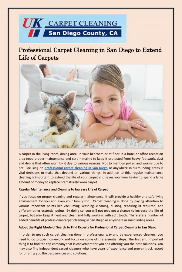 Professional Carpet Cleaning in San Diego to Extend Life of Carpets