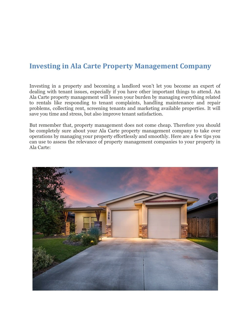 investing in ala carte property management company