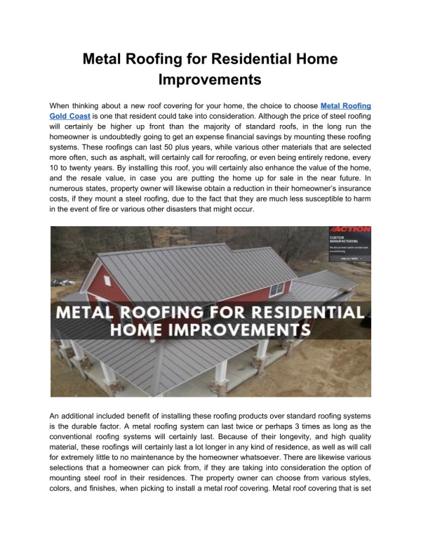 Metal Roofing for Residential Home Improvements