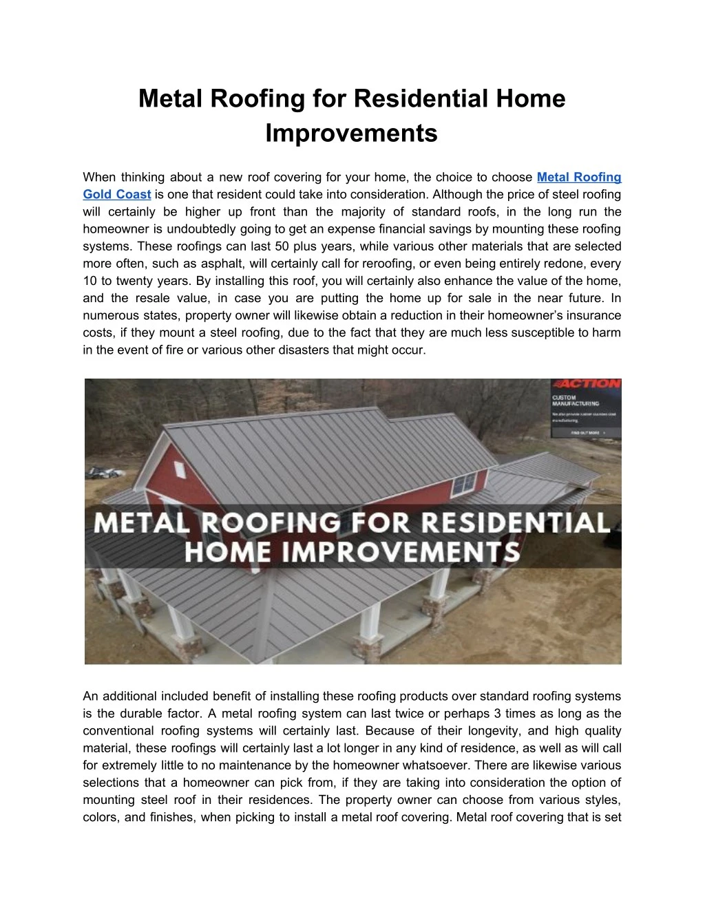 metal roofing for residential home improvements