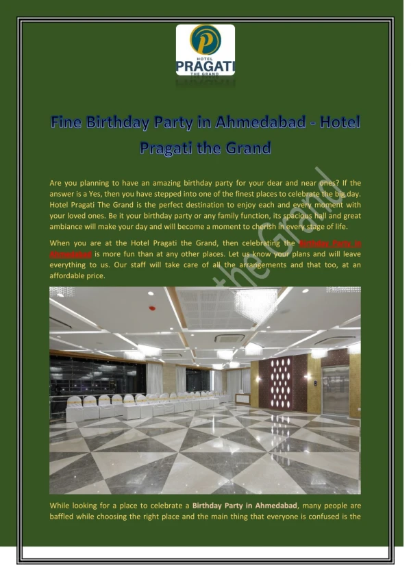 Fine Birthday Party in Ahmedabad - Hotel Pragati the Grand