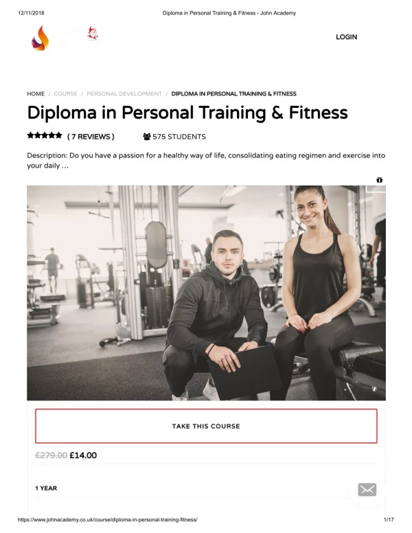 Diploma in Personal Training & Fitness - John Academy