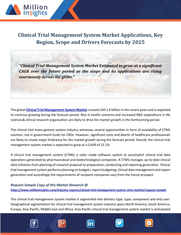 Clinical Trial Management System Market Applications, Key Region, Scope and Drivers Forecasts by 2025
