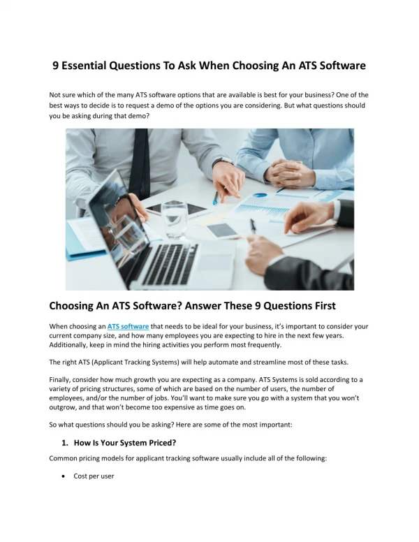 9 Essential Questions To Ask When Choosing An ATS Software - Applicant Tracking Systems