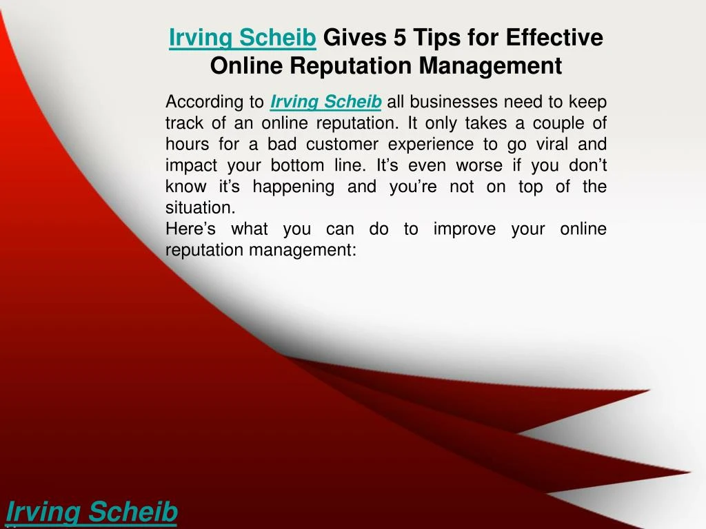 irving scheib gives 5 tips for effective online reputation management