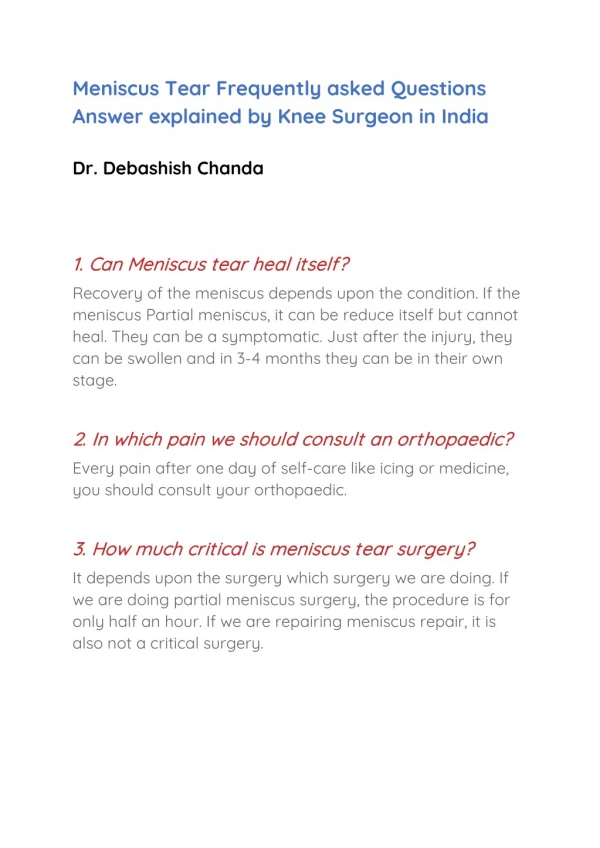 Meniscus tear frequently asked questions answer explained by knee surgeon in india