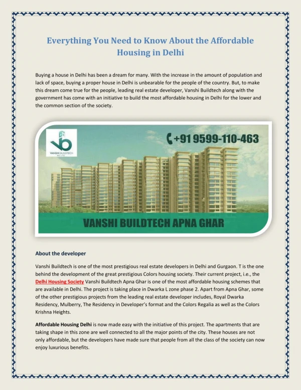 Everything you need to know about the affordable housing in Delhi