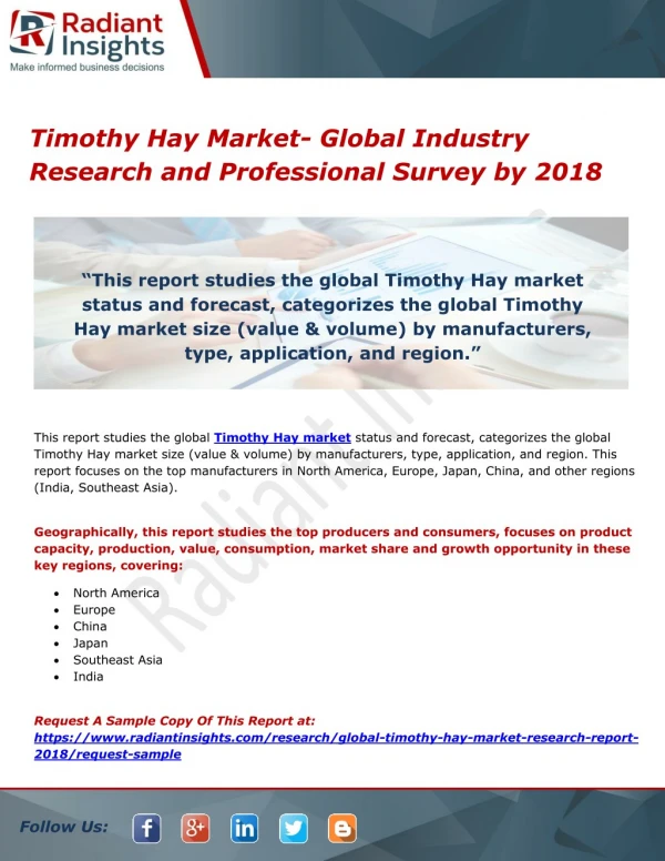 Timothy Hay Market- Global Industry Research and Professional Survey by 2018
