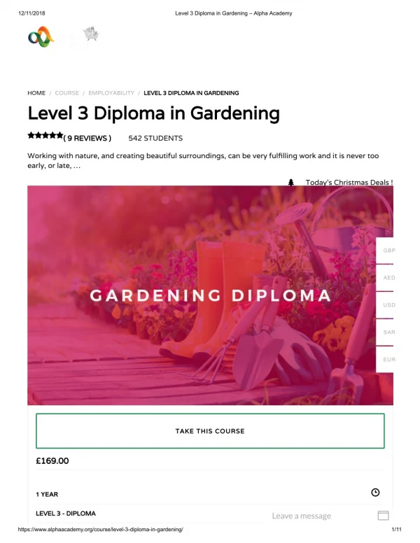 Level 3 Diploma in Gardening - Alpha Academy