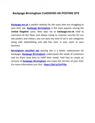 Backpage Birmingham CLASSIFIED AD POSTING SITE