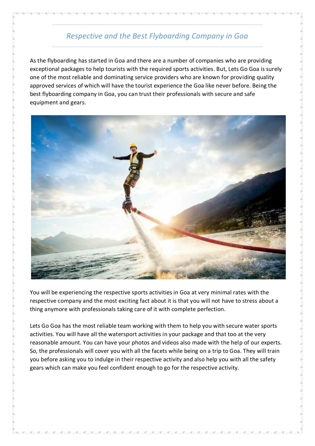 respective and the best flyboarding company in goa