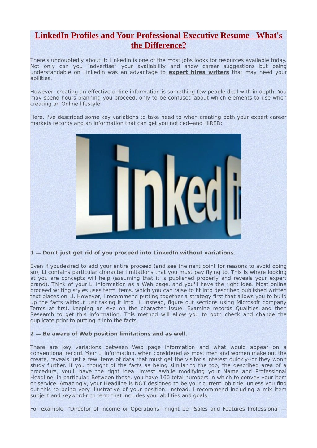 linkedin profiles and your professional executive