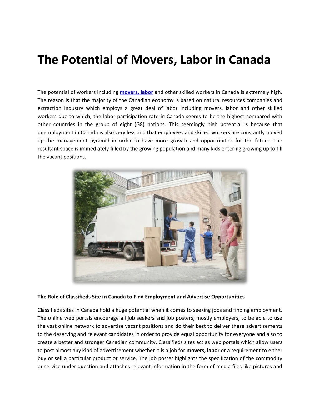 the potential of movers labor in canada