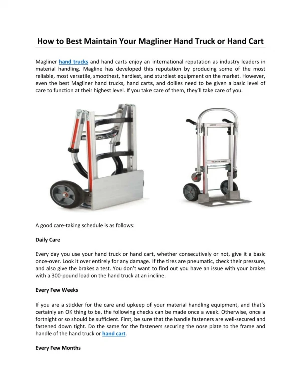 How to Best Maintain Your Magliner Hand Truck or Hand Cart