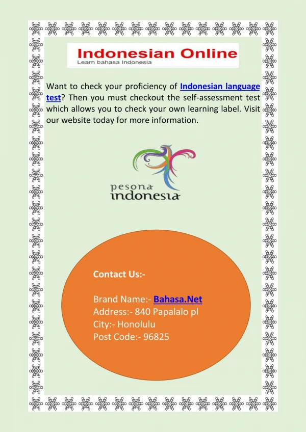 Take Indonesian language Test Online for Free