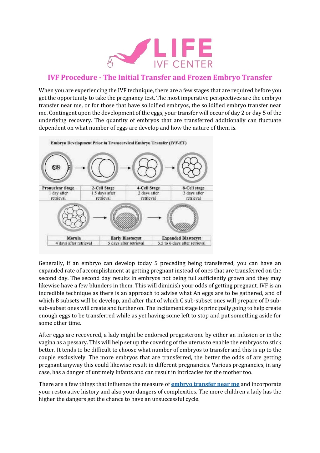 ivf procedure the initial transfer and frozen