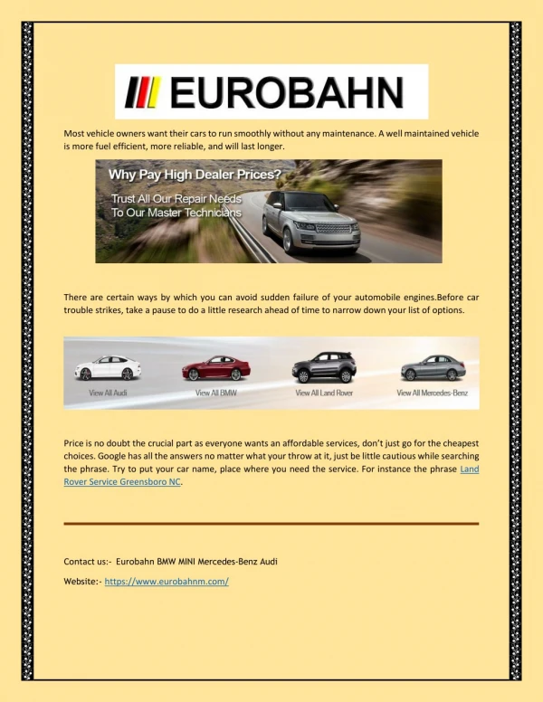 Eurobahn: BMW Repair Service at Fair Price