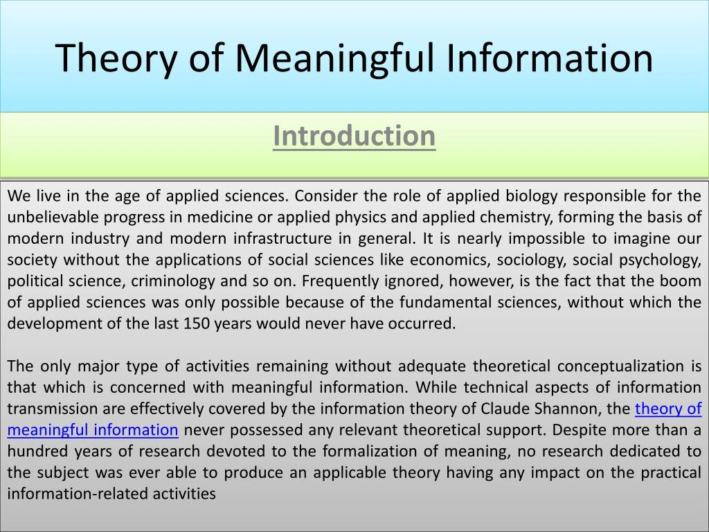 theory of meaningful information