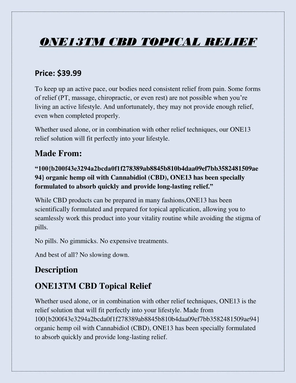 one13tm cbd topical relief