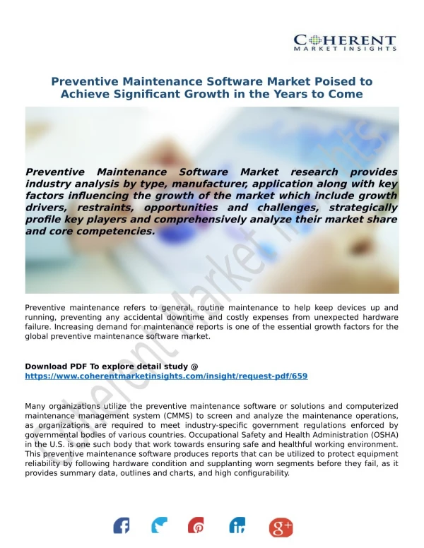 Preventive Maintenance Software Market Poised to Achieve Significant Growth in the Years to Come