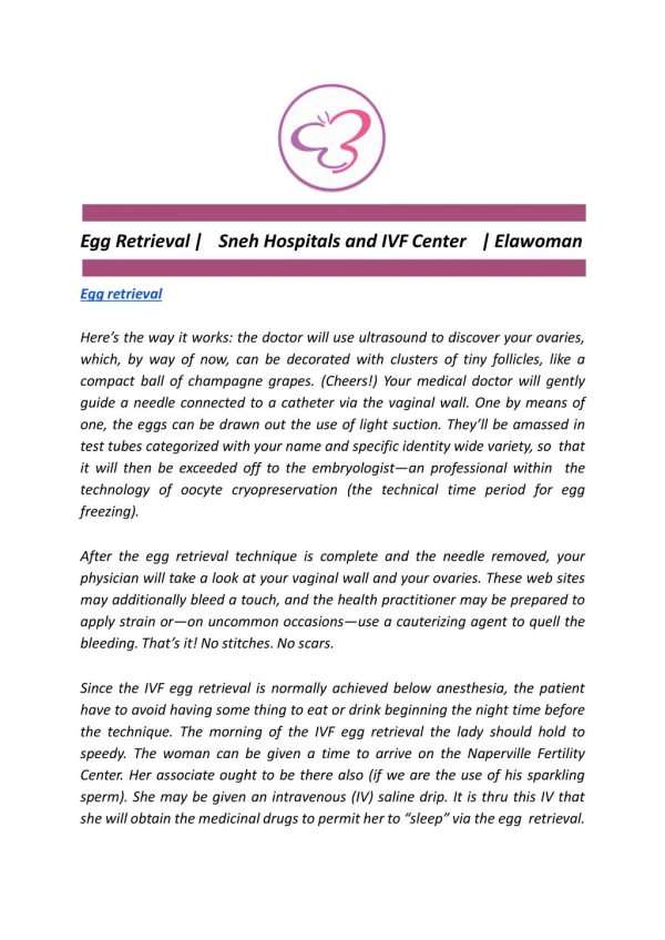 Egg Retrieval | Sneh Hospitals and IVF Center | Elawoman