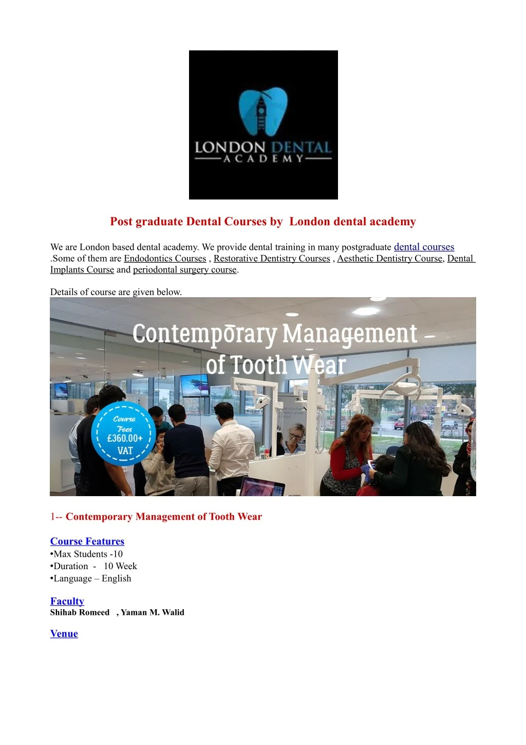 post graduate dental courses by london dental