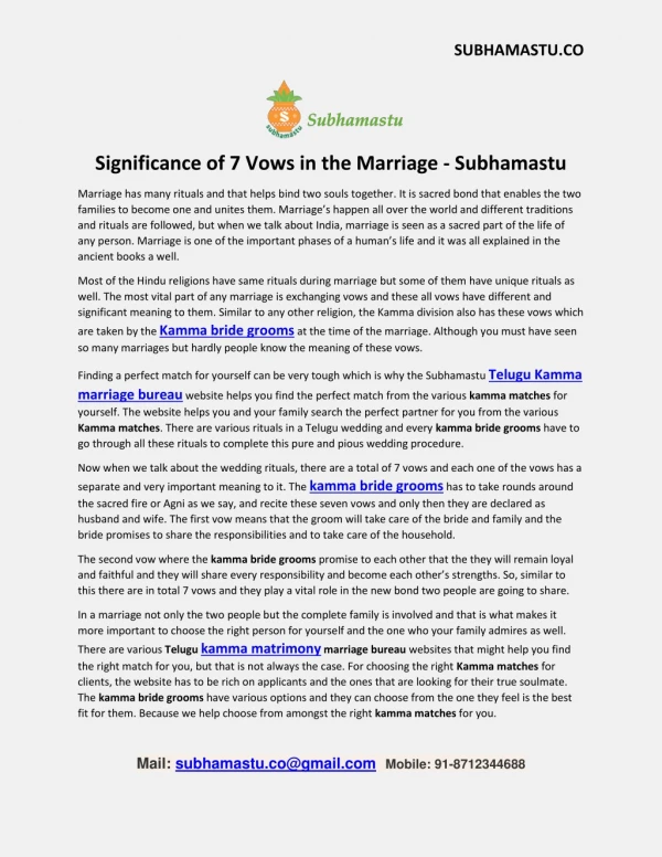 Significance of 7 Vows in the Marriage - Subhamastu