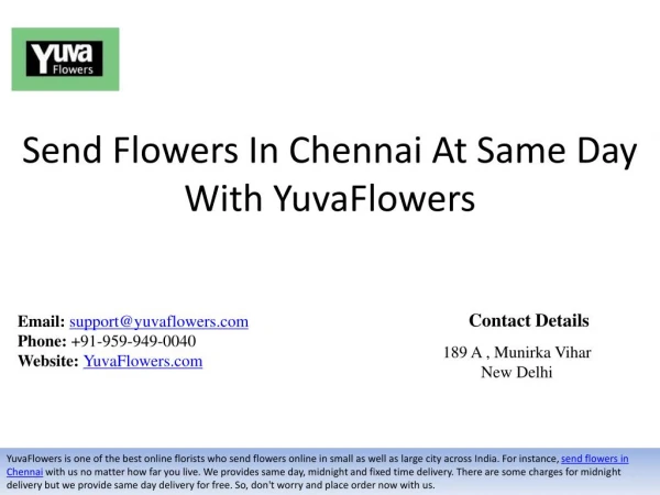 Send Flowers In Chennai At Same Day With YuvaFlowers
