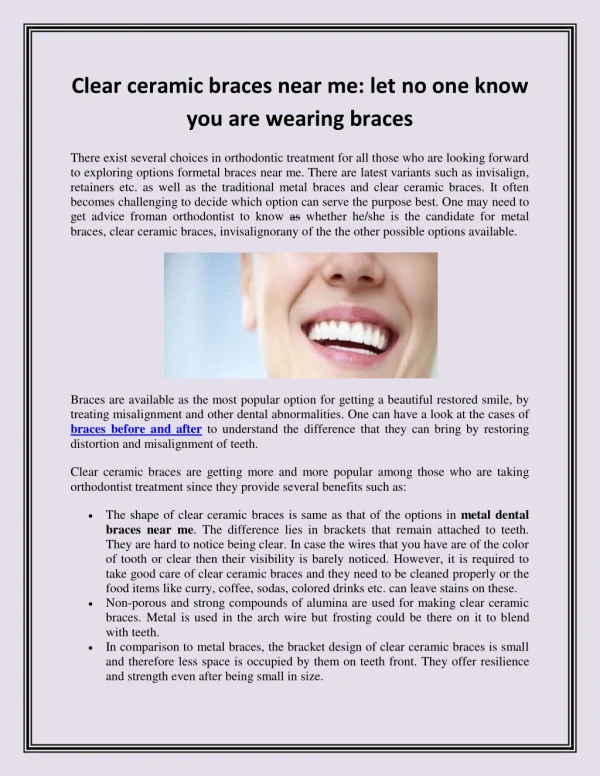 Clear ceramic braces near me let no one know you are wearing braces