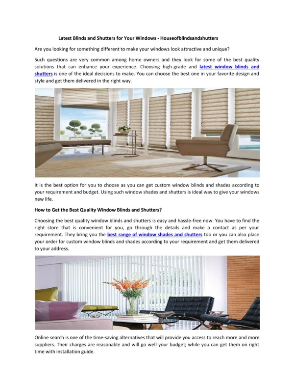 Latest Blinds and Shutters for Your Windows - Houseofblindsandshutters