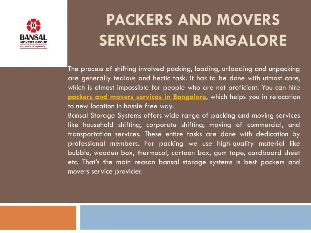 packers and movers services in bangalore