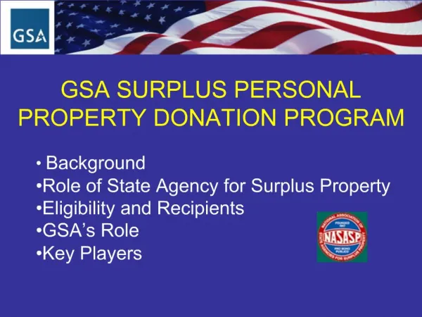 GSA SURPLUS PERSONAL PROPERTY DONATION PROGRAM