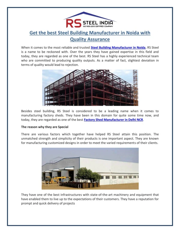 Get the best Steel Building Manufacturer in Noida with Quality Assurance