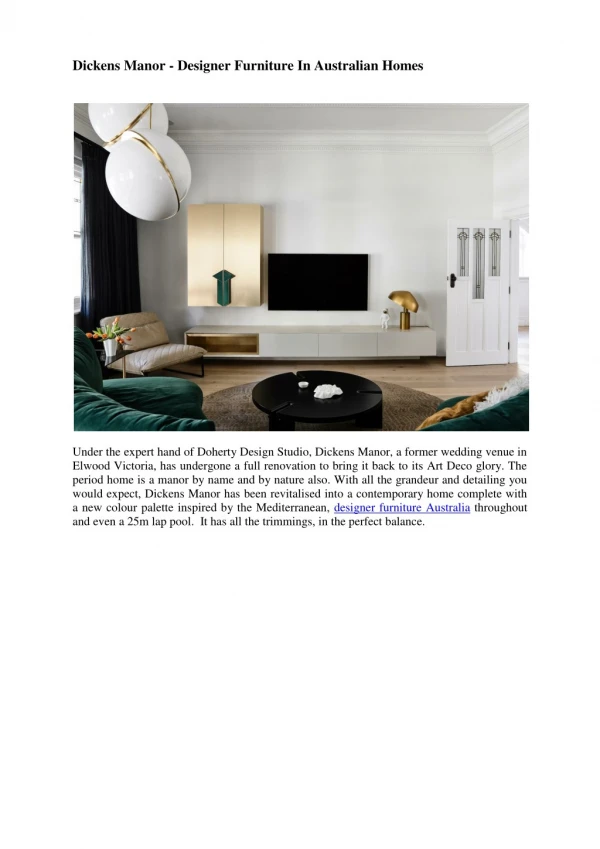 Dickens Manor - Designer Furniture In Australian Homes