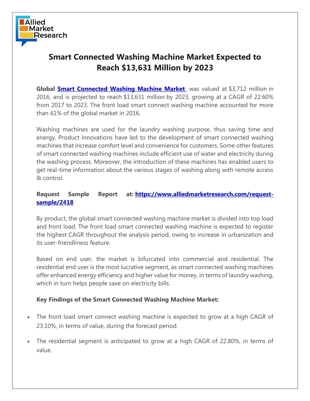 smart connected washing machine market expected
