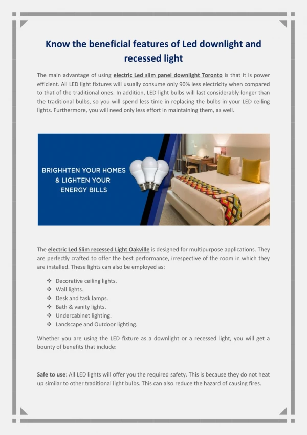 Know the beneficial features of Led downlight and recessed light