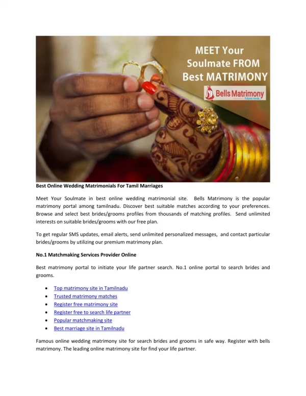 Best Online Wedding Matrimonials For Tamil Marriages