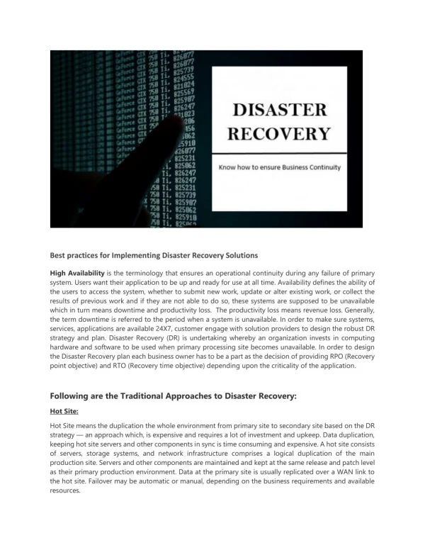 Disaster Recovery Services and Solutions