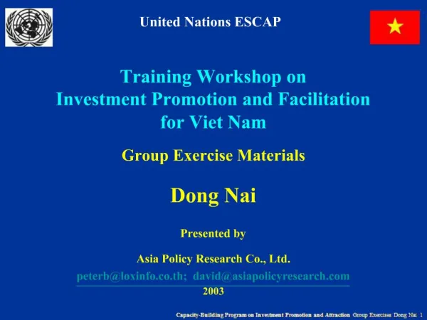 Training Workshop on Investment Promotion and Facilitation for Viet Nam